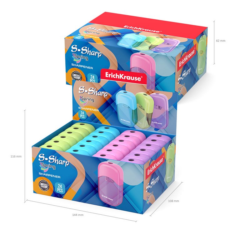 Точилка с контейнером ErichKrause "S-Sharp" ассорти