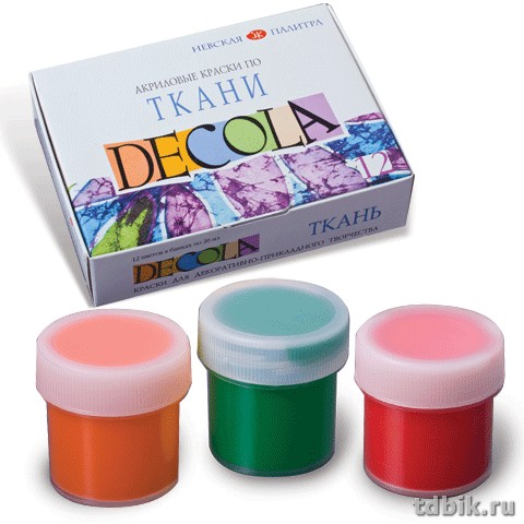 Краски акриловые по ткани 12 цв. по 20мл. Декола