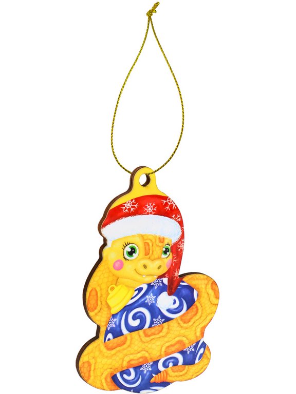 Украшение елочное из дерева "Змея на ёлочном шаре"