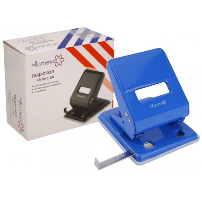 Дырокол до 45л метал. Attomex, с линейкой цв. синий