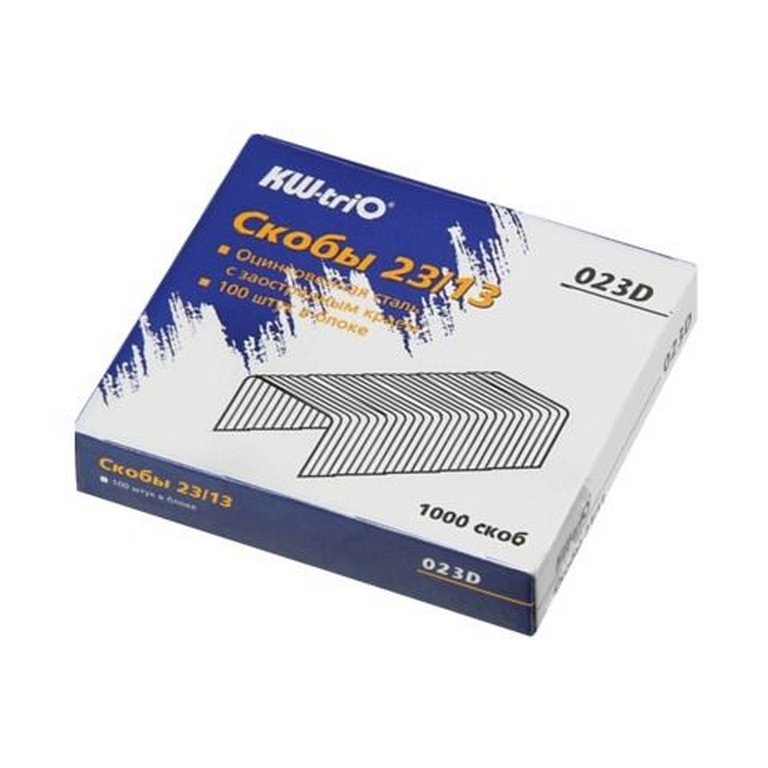 Скобы 23/13 Kw-Trio 1000 шт/уп, оцинкованные 70-100 листов