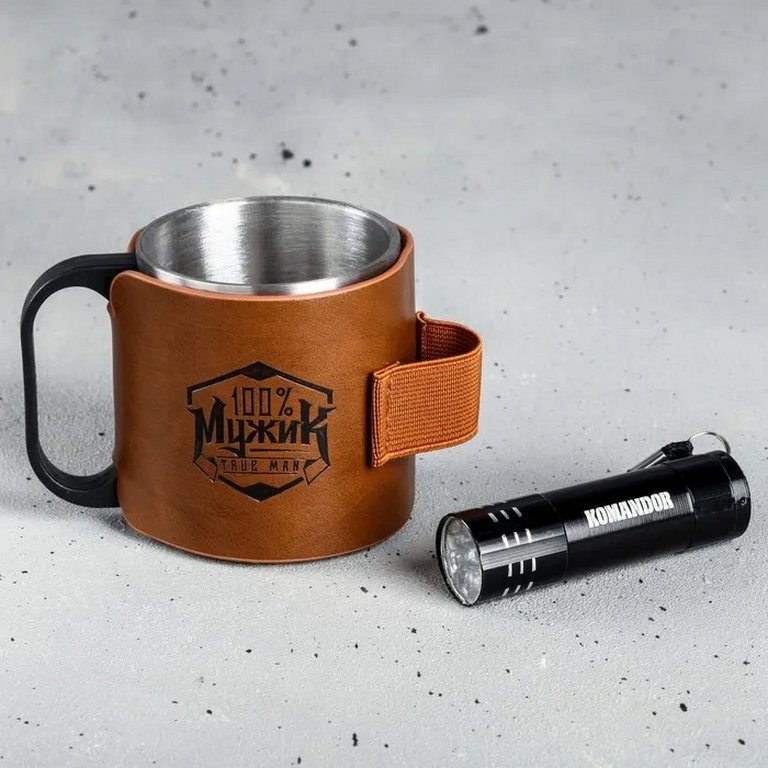 Походный набор "100% мужик" кружка 200 мл, фонарик