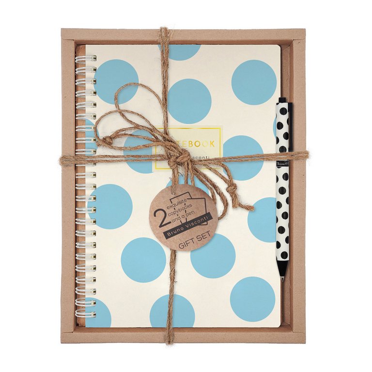Набор подарочный BrunoVisconti "LIGHT BLUE POLKA DOTS" (ТЕТРАДЬ НА ГРЕБНЕ В КЛ.+ РУЧКА)