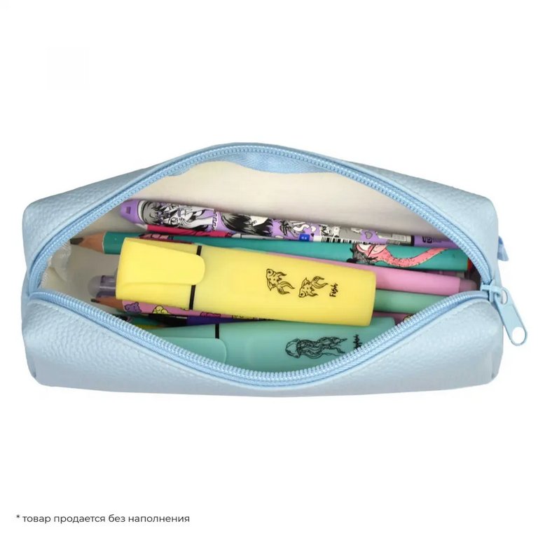 Пенал  для девочки Феникс + "Голубой" 20*6*5,5 см кожзам