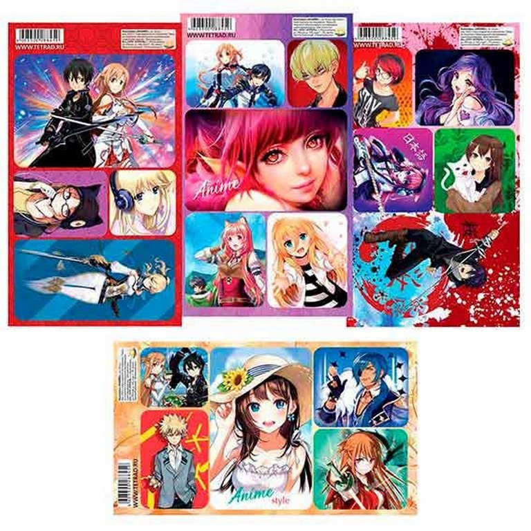 Наклейки 11 х 17 см "Аниме" 6 видов