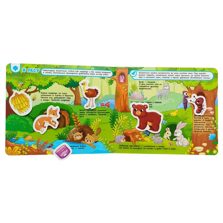 Книга с липучками "Кто где живет. Кто что ест" Росмэн