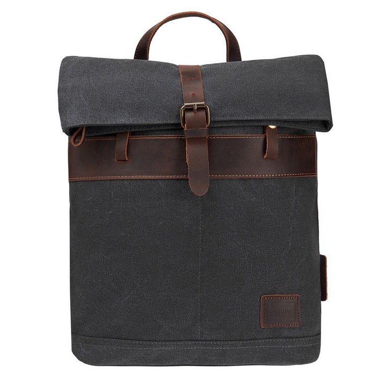 Рюкзак молодежный мужской  Dr.Koffer натуральная кожа/текстиль 36*31*10см, черный