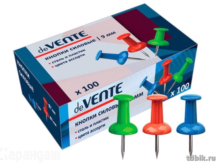 Кнопки-гвоздики канцелярские 100 шт/уп цветные deVENTE