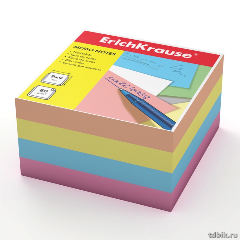Блок бум. для записи (не склеенный) 9*9*5 см, бумага цветная "EK"