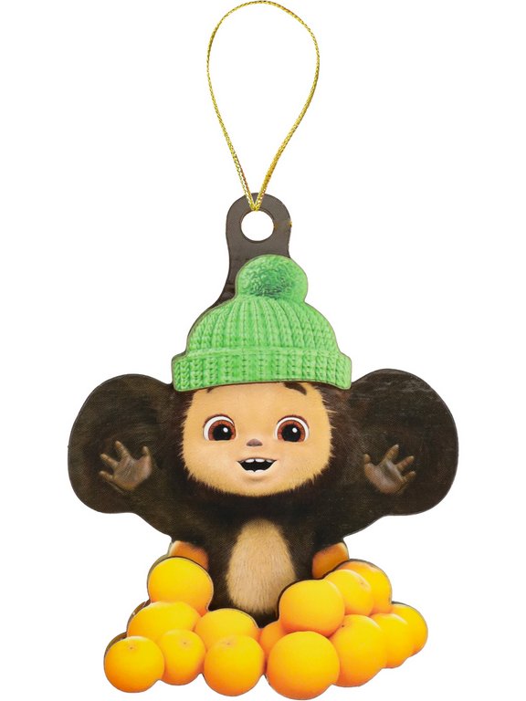 Украшение елочное из дерева "Чебурашка и апельсины" 9,3*13 см