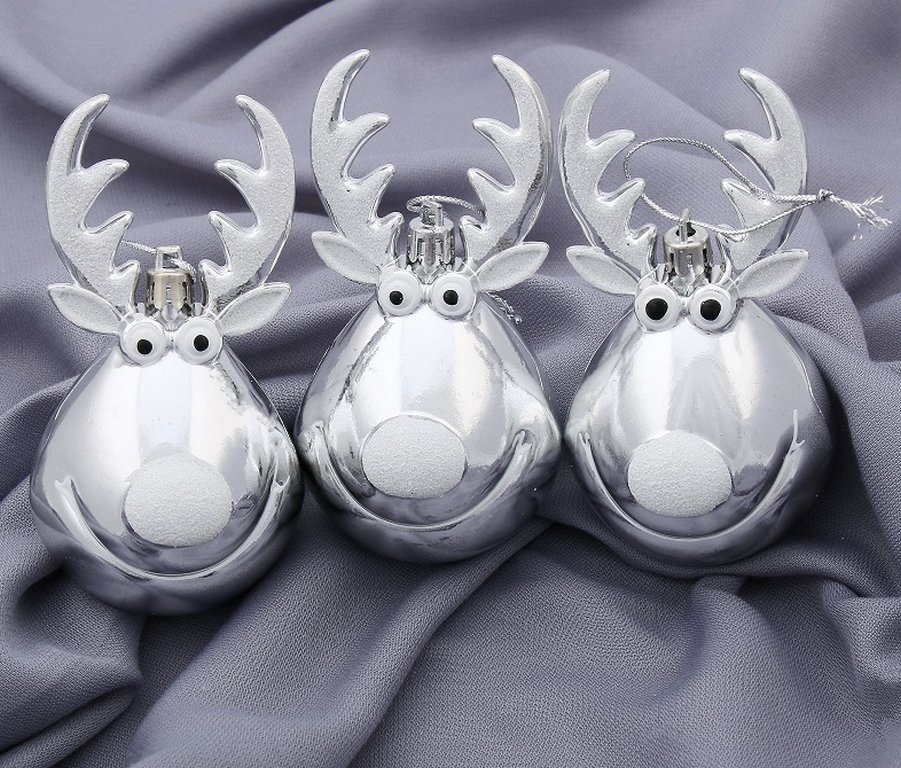 Набор украшений из пластика "Весёлый олень" 3шт/уп, 11х6 см серебро