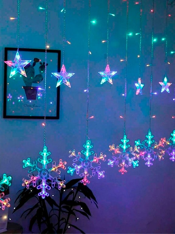 Гирлянда комнатная Бахрома "Снежинки и звезды" 3*0,7м, 138 цветных ламп, 8 режимов