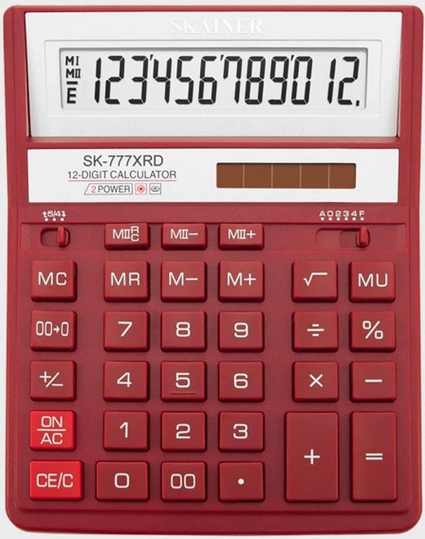 Калькулятор наст. Skainer SK-777XRD (12 разр., 2 питания, 157x200x32мм) красный