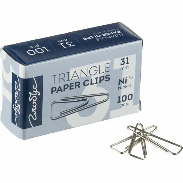 Скрепки 31 мм 100 шт/уп никелированные треугольные с загнутым краем Globus С31-100 Н