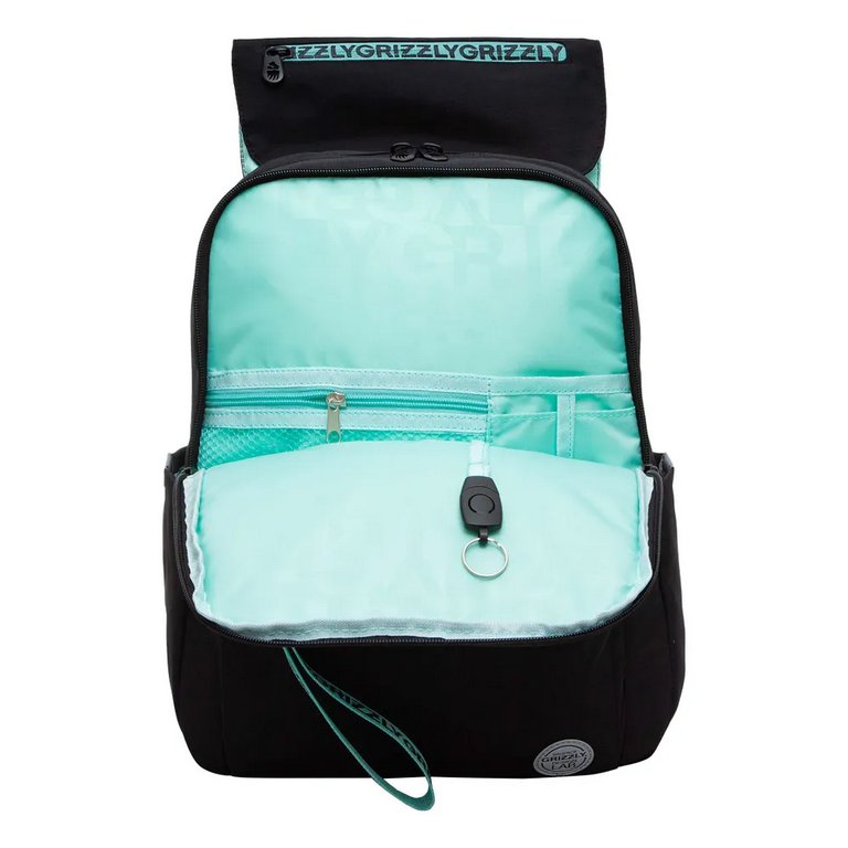Рюкзак молодежный женский Grizzly 33*39*14 см, черный/мятный
