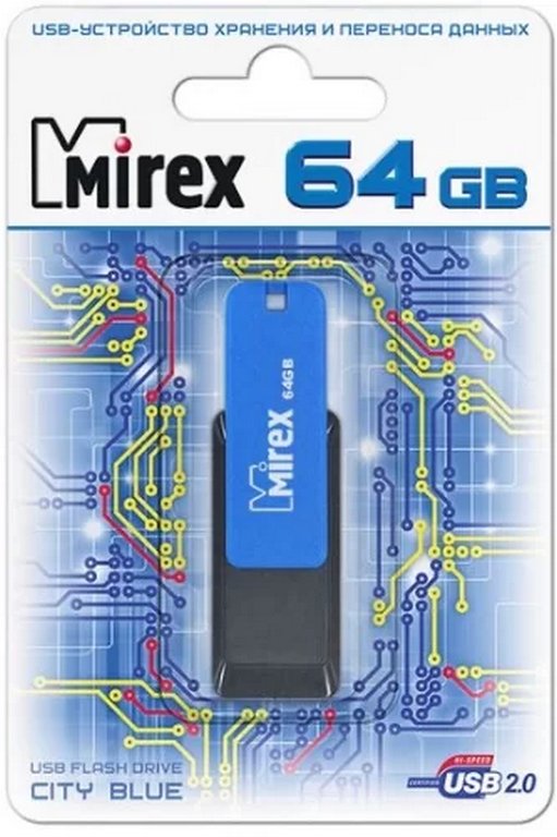 Флеш-диск 64Gb  Mirex City BLUE, USB 2.0