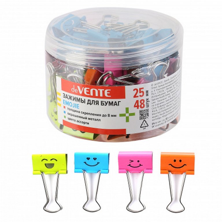Зажим для бумаг 25 мм цветной Emojie deVENTE