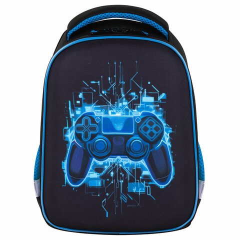 Рюкзак каркасный для мальчика BRAUBERG KIDS "Digital gamepad" 26*35*13 см., черный/голубой