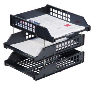 Лоток горизонтальный тройной Стамм Strong с металл. стержнями, черный