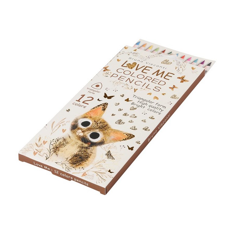 Набор карандашей  12 цв. трехгранные Bruno Visconti "Love me. Милый котик"