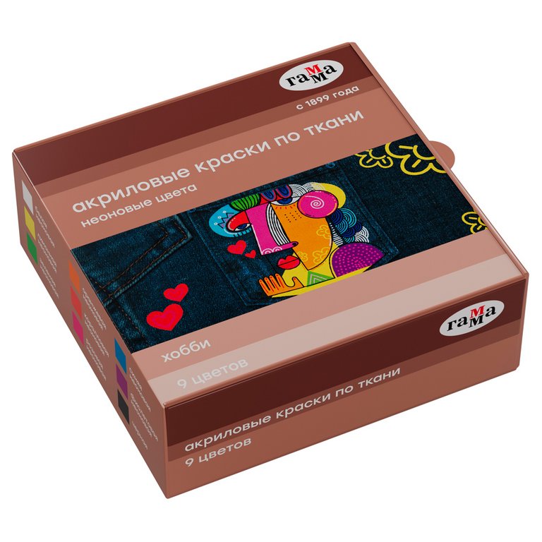 Краски акриловые по ткани  9 цв. по 20мл. Гамма "Хобби" неоновые цв.