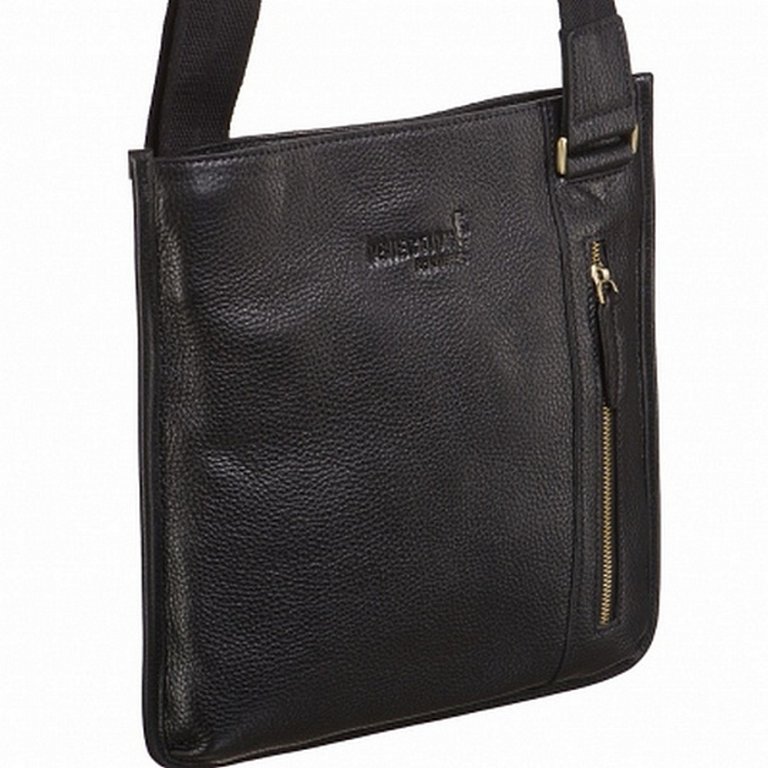 Сумка мужская Dr.Koffer 30*28*4 см, нат. кожа, на плечевом ремне, черная