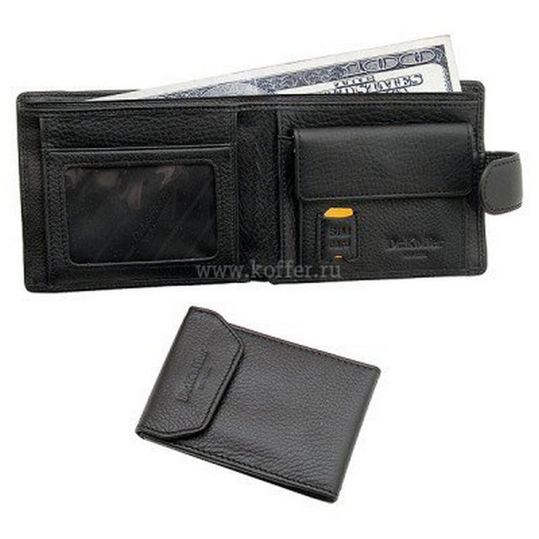 Портмоне Dr.Koffer нат. кожа, с встроенной визитницей на 8 карточек. черный