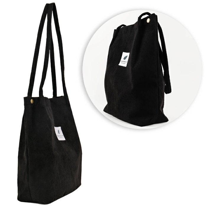 Сумка-шоппер Darvish "Холщовая" (на кнопке) черная 34х38х11 см