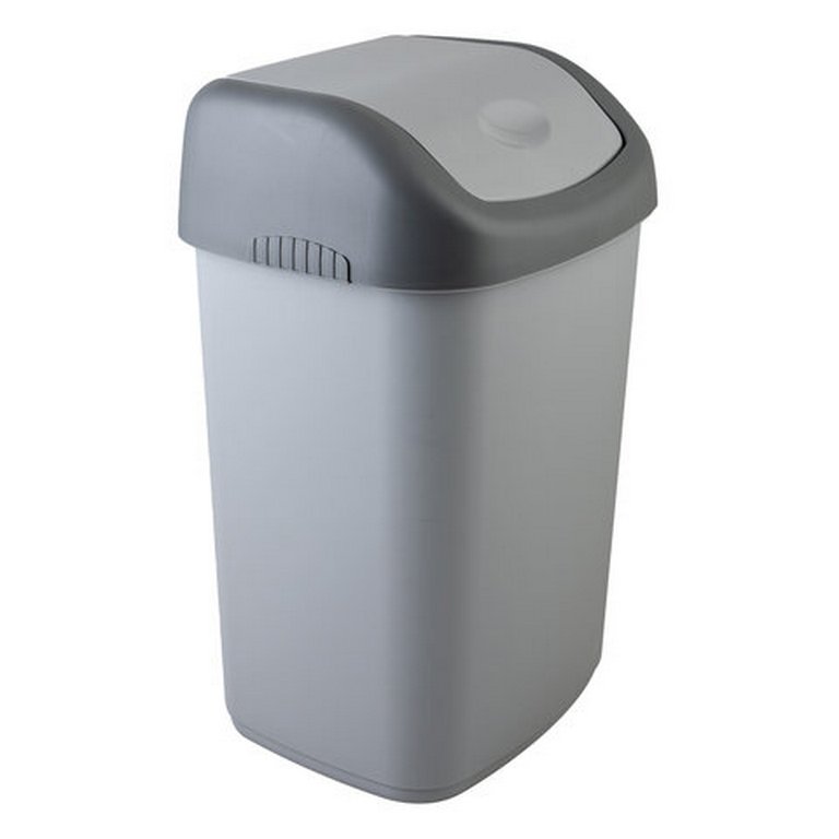 Корзина для бумаг пластиковая 14л цельнолитая, с вращающейся крышкой, серый/графит 42*27*21 см