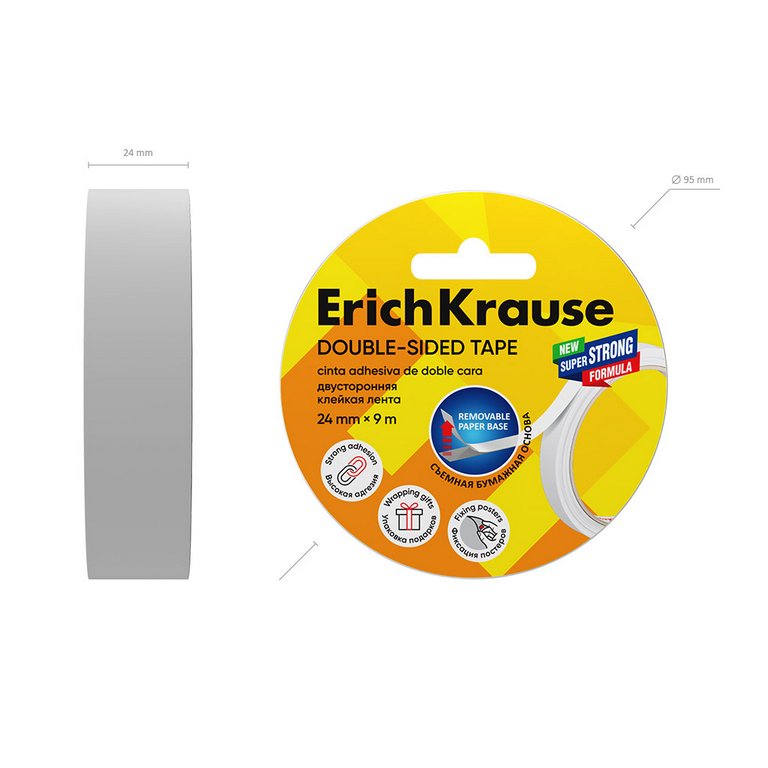 Скотч двухсторонний (полипроп. основа) 24 мм*9 м ErichKrause, 80 мкм