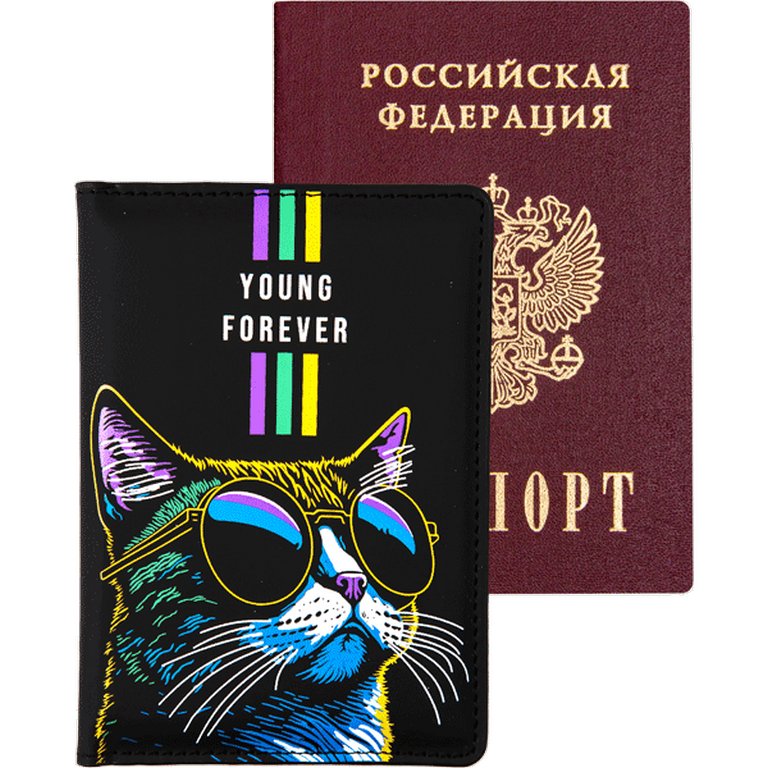 Обложка для паспорта "Young Forever" кожзам 10*14 см