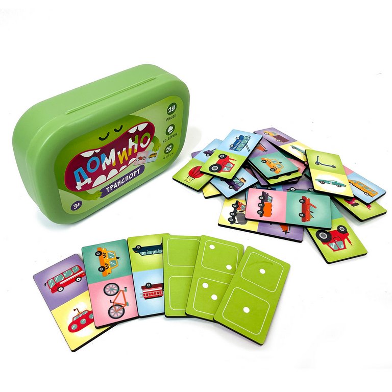 Игра настольная Домино "Транспорт" в пластиковом боксе (двухсторонние) ГЕОДОМ