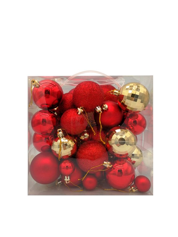 Набор шаров  цвет ассорти  50 шт (60мм 17шт, 50мм 17шт, 30мм 15шт) + звезда (20см) цв.красный/золото