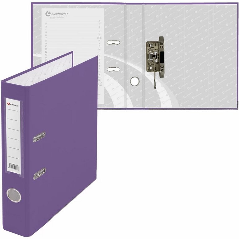 Папка-регистратор А4 50мм Lamark пл. карман на торце, метал. окантовка фиолетовая