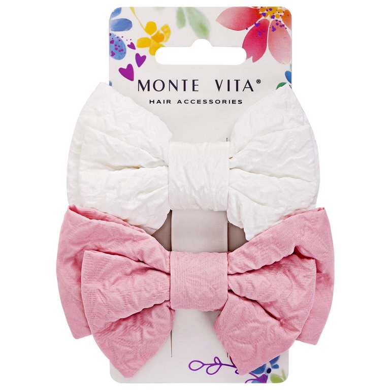 Заколка для волос зажим 10*6,5см бантики цв. белый+розовый 2шт/уп MONTE VITA