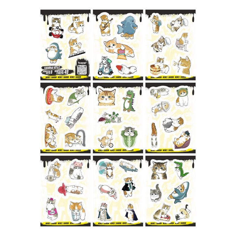 Набор наклеек  9 листов "Кавайные коты №2" (49 шт) Nalepking