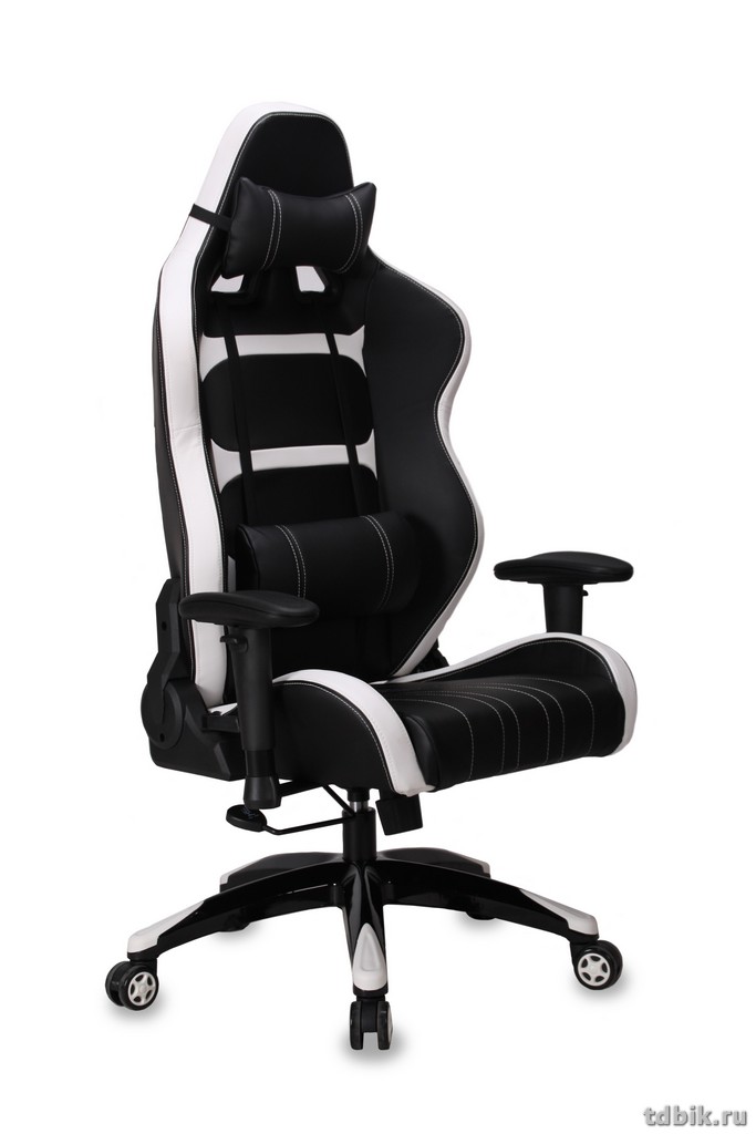 Кресло игровое Бюрократ CH-772/BLACK+WH (искусственная кожа, две подушки белый/черный, пластик черны