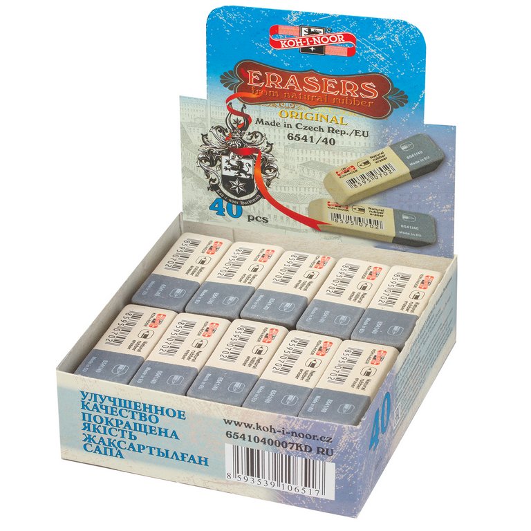 Ластик KOH-I-NOOR 57х19,5х8 мм комбинированный бел/сер для графита, чернил, туши, печатн. машинок