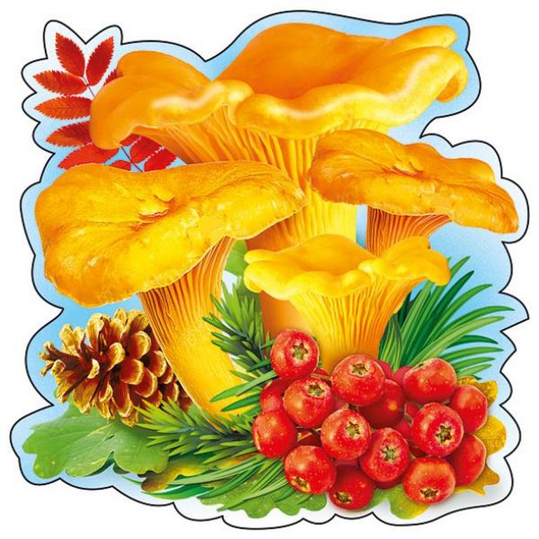 Наклейка оформительская на скотче осенняя 150*150мм "Грибы лисички, ягоды"