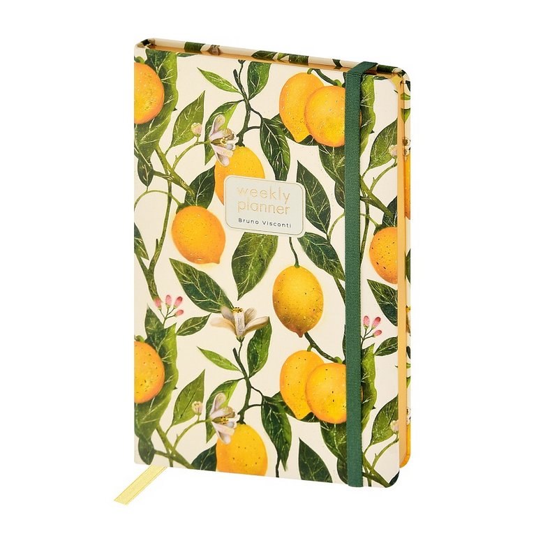 Еженедельник без дат 142*215 мм Bruno Visconti "Flora. Райские лимоны" тв. обл. на резинке