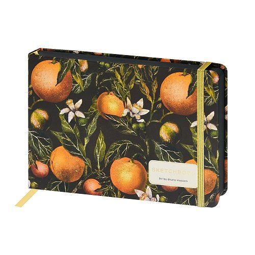 Скетчбук 213*146 мм, 100л.,тв. обл. на ризинке, черный блок "Flora. Paradise oranges"