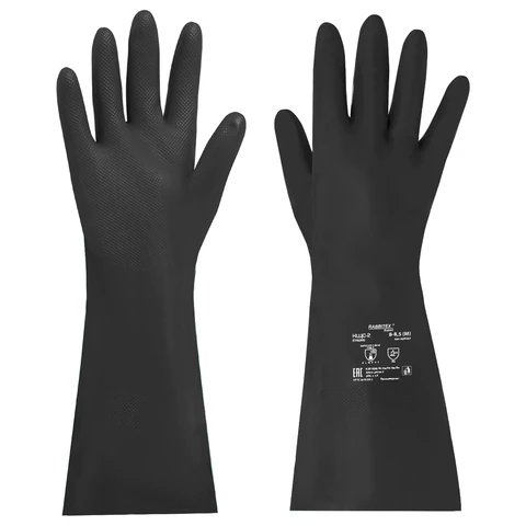 Перчатки латексные RABBITEX химически устойчивые, размер "М" КЩС-2, чёрные
