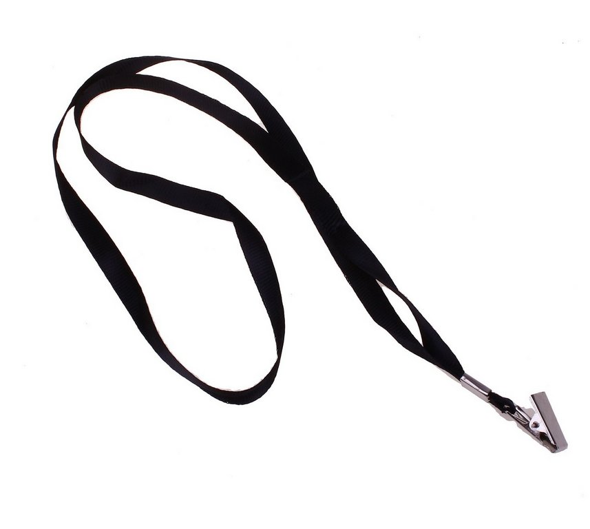 Шнур для бейджа черный с метал. зажимом, длина 40см (80см), ширина 1см Calligrata