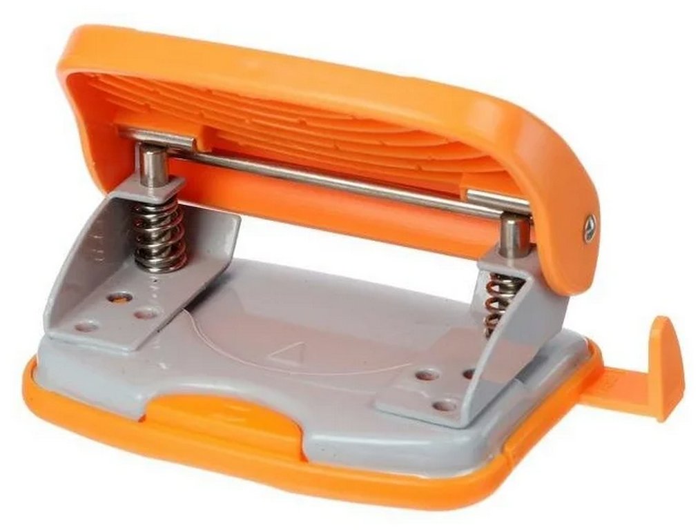 Дырокол до 20л пластик deVENTE "Neon" с линейкой, оранжевый