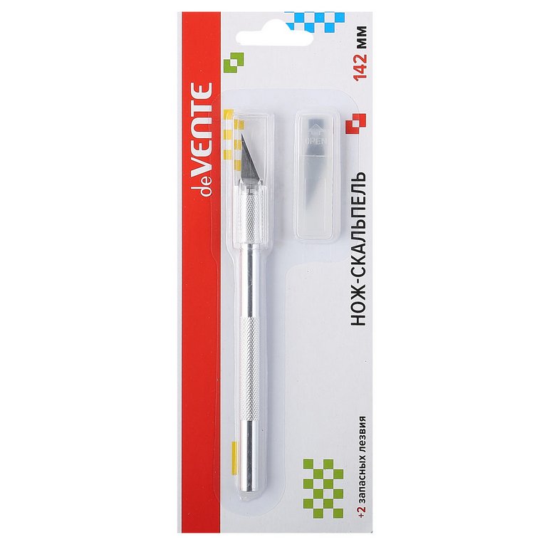 Нож канцеляр. скальпель  2 зап. лезвия, металлический deVENTE