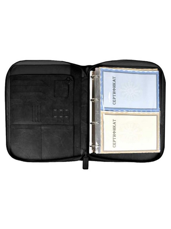 Папка-органайзер Escalada "ЛИНКОЛЬН ЧЁРНЫЙ" 260*340 см, кожзам, твердый переплет с поролоном