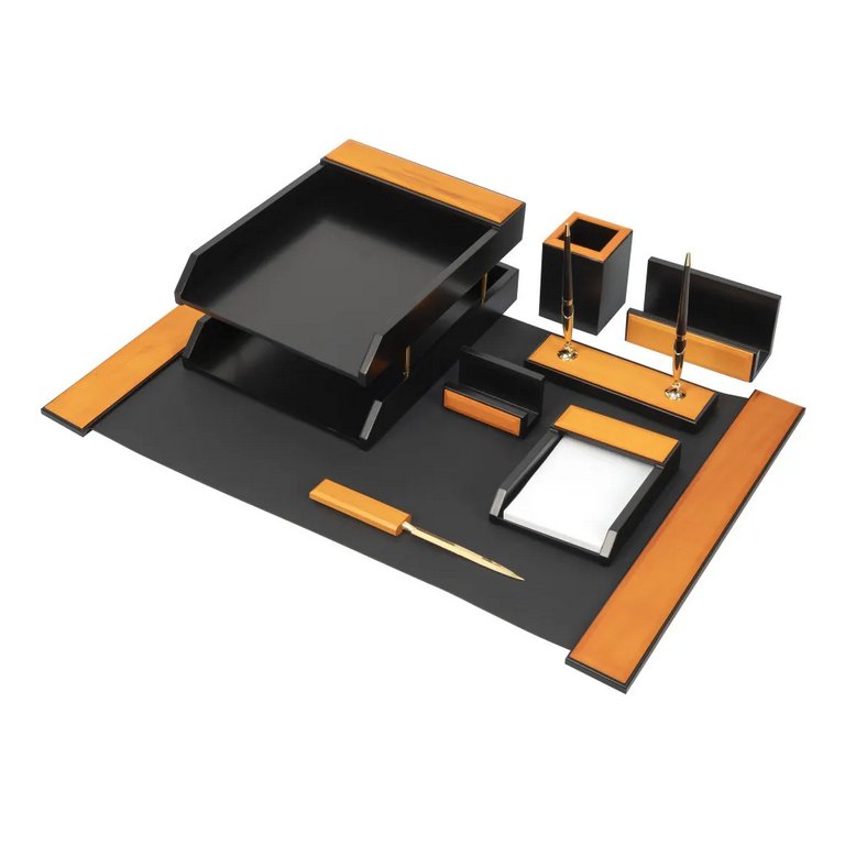 Набор настольный дерево  8 предметов "Good Sunrise" цвет черный/оранжевый