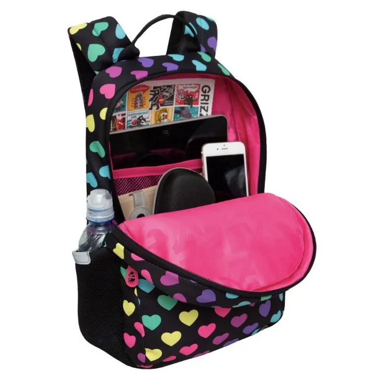 Рюкзак школьный для девочки Grizzly 36*25*11 см, сердечки