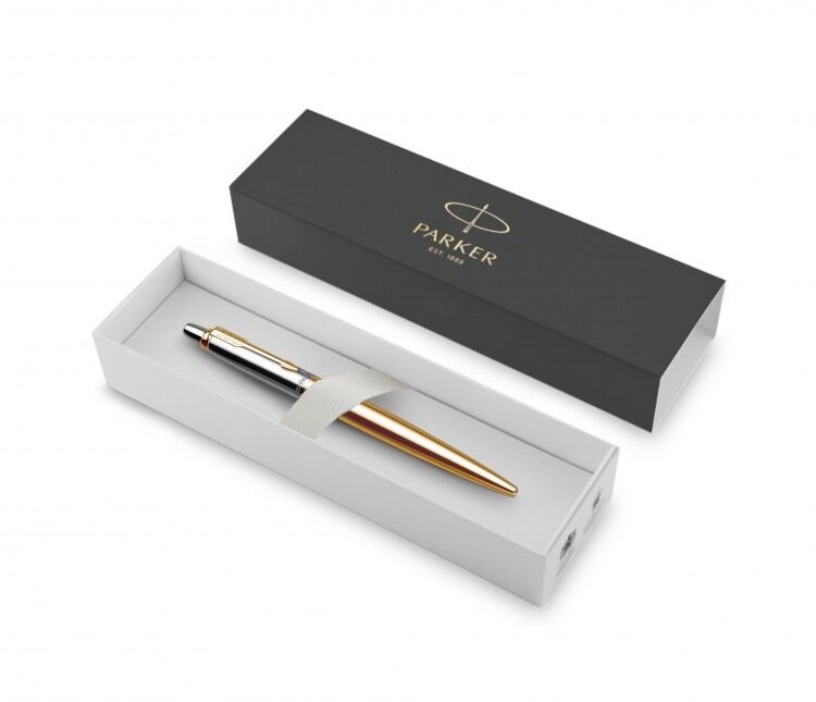 Ручка шариковая Parker Jotter Gold Stainless Steel GT M, синяя (нерж.сталь)
