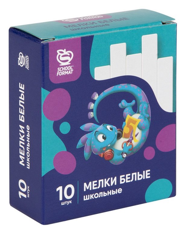 Мел школьный белый  10шт. Schoolformat, мягкий, квадратные